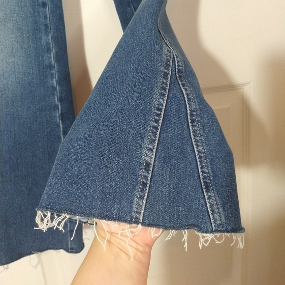 Free People low rise raw hem boot cut flare cropped denim blue jeans pants - Picture 6 of 7